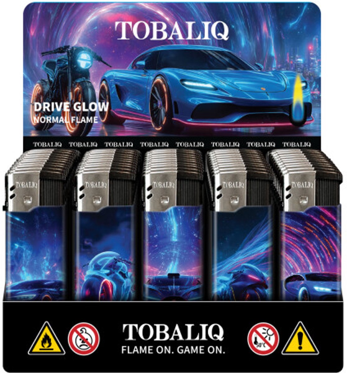Elektronische aansteker hervulbaar - Design Drive Glow - Display 50 stuks - wegwerpaansteker - electronic lighter - klik aanstekers