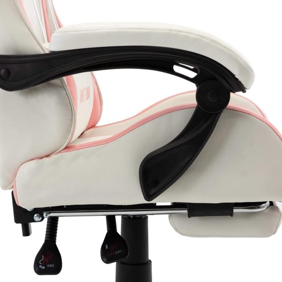 Gamingstoel met voetensteun - Comfortabele stoel - Comfortabel gamen - Intrekbare voetensteun - 48 cm zitdiepte - Roze wit — afbeelding 3