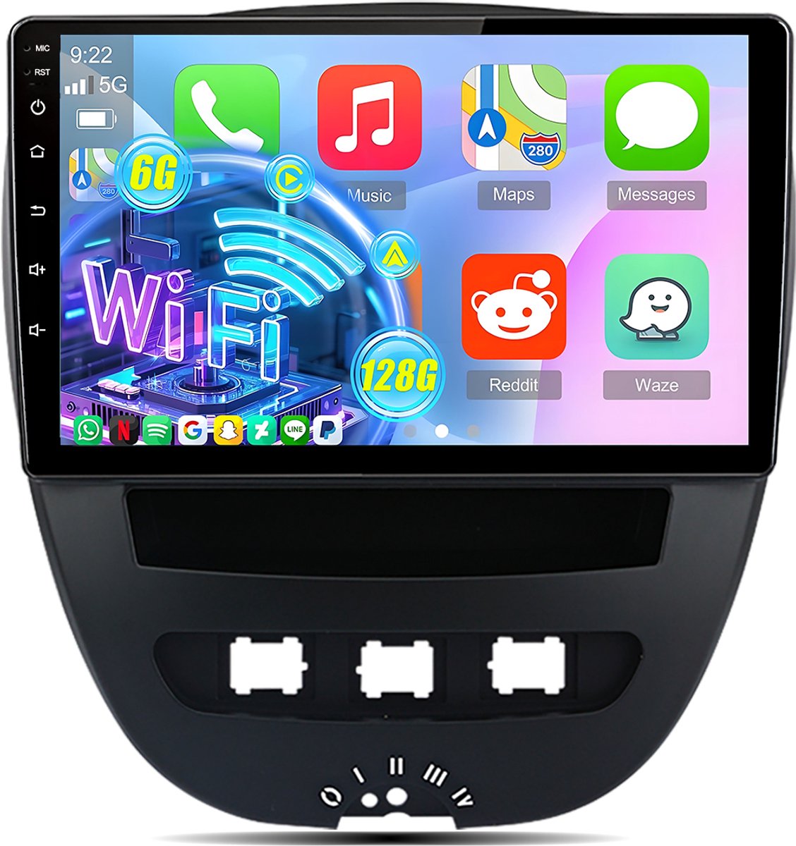 Hexinex-Autoradio-Geschikt voor Citroen C1 / Toyota Aygo / Peugeot 107 2005-2014-6GB+128GB-CARPLAY-ANDROID AUTO-8-core