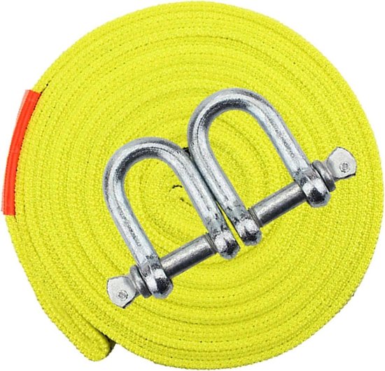 Sleepkabel Auto - Hersteltouw Voertuig - Noodgevallen Buiten - Sterke Haken - 5 Meter - Geel