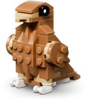 Oiseau LEGO marron avec un bec beige clair et des pattes blanches.