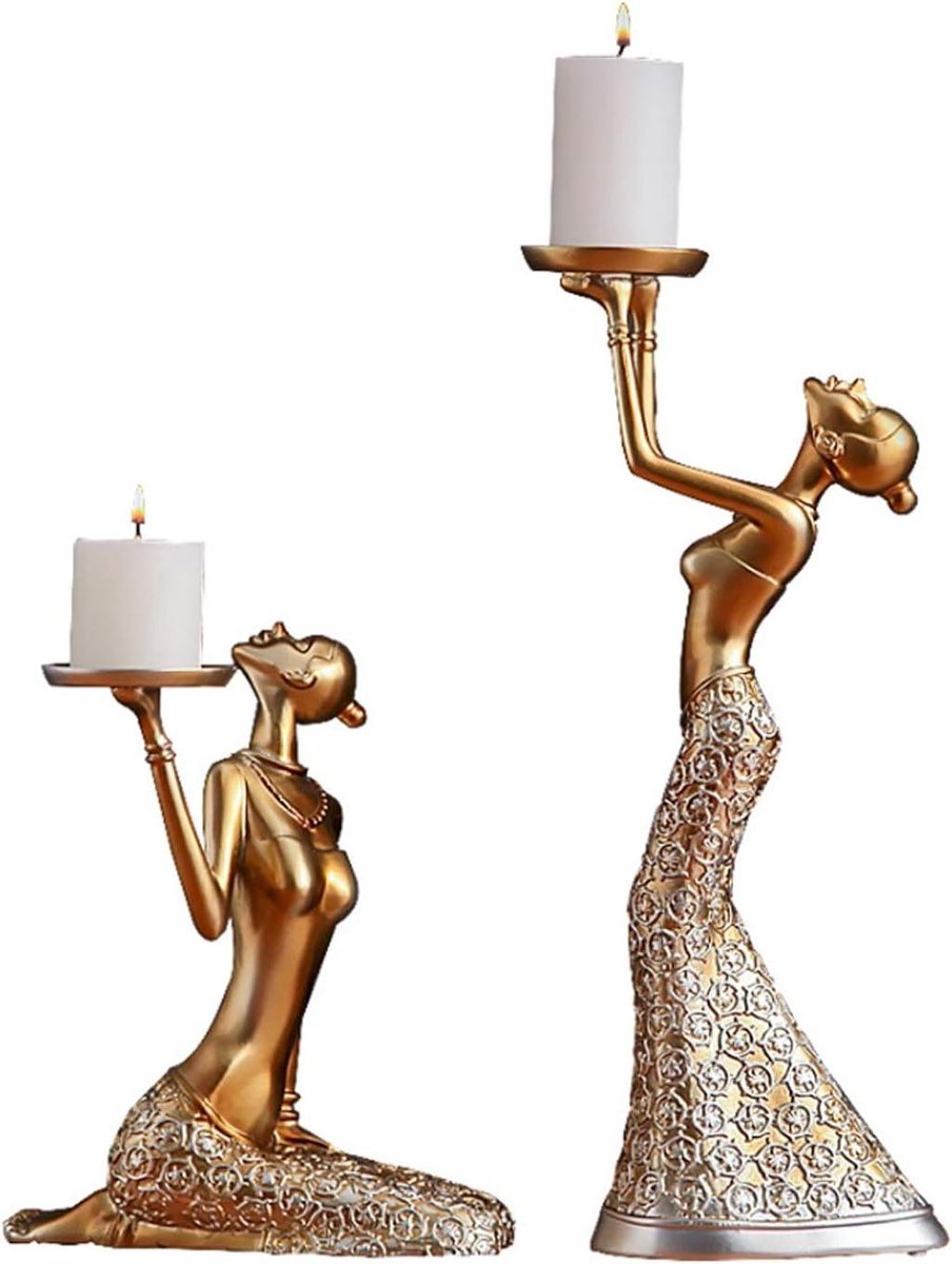 Kaarsenhouder - Kandelaar Decoratie - Sfeer Creëren - Geometrisch Harsontwerp - 40 cm Hoog - Goud