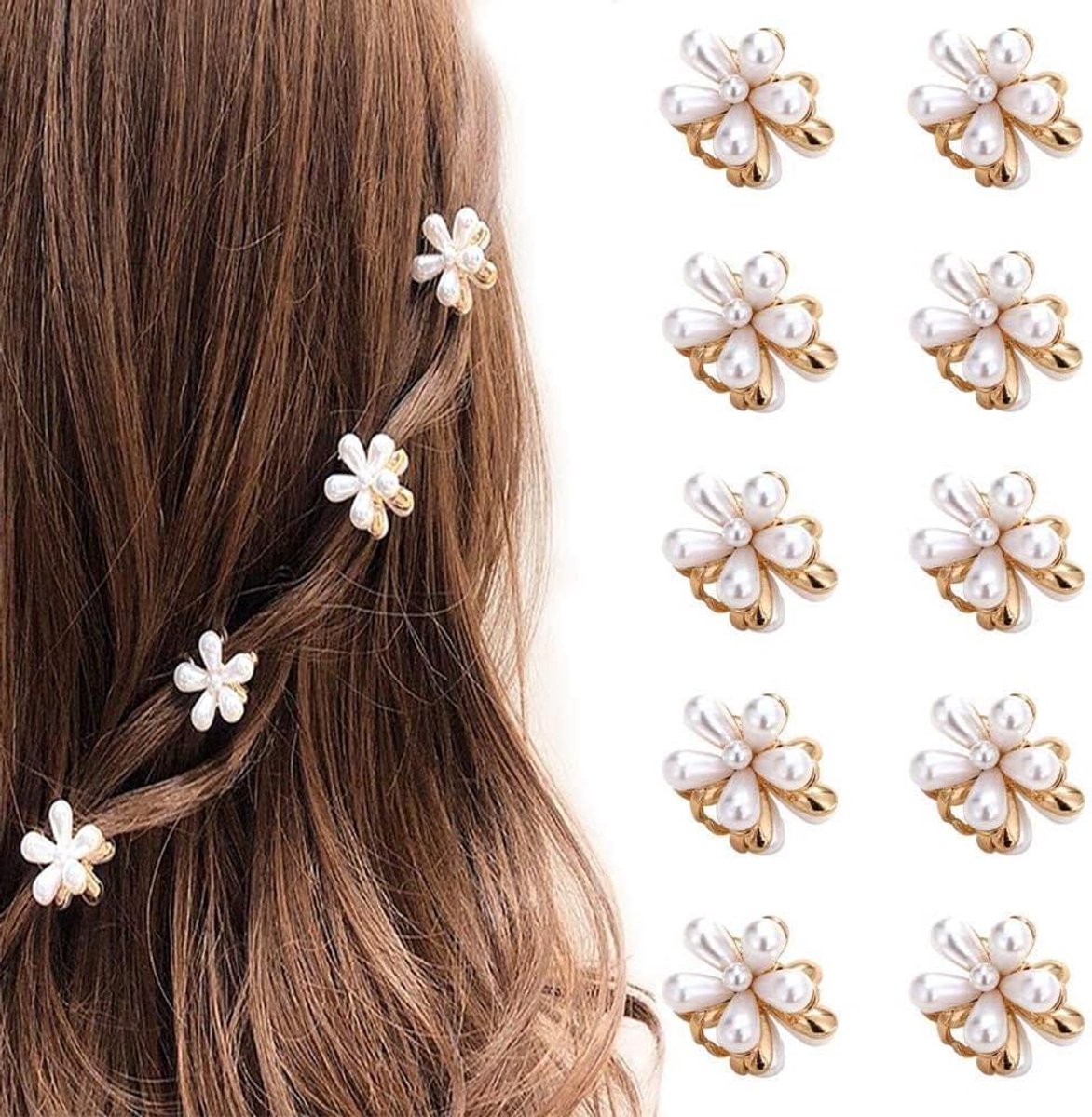 Mini Klauw Clips - Parel Haarspeldjes - Haar Stijlen - Bloem Ontwerp - 10 Stuks - Wit