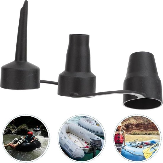 Zwarte vervangende mondstukken voor luchtpomp, plastic mondstukken, 3 maten opblaaspompkoppen, adapter voor luchtpomp, gedeeltelijk opblaasbaar luchtmatras, matrasaccessoires — afbeelding 2