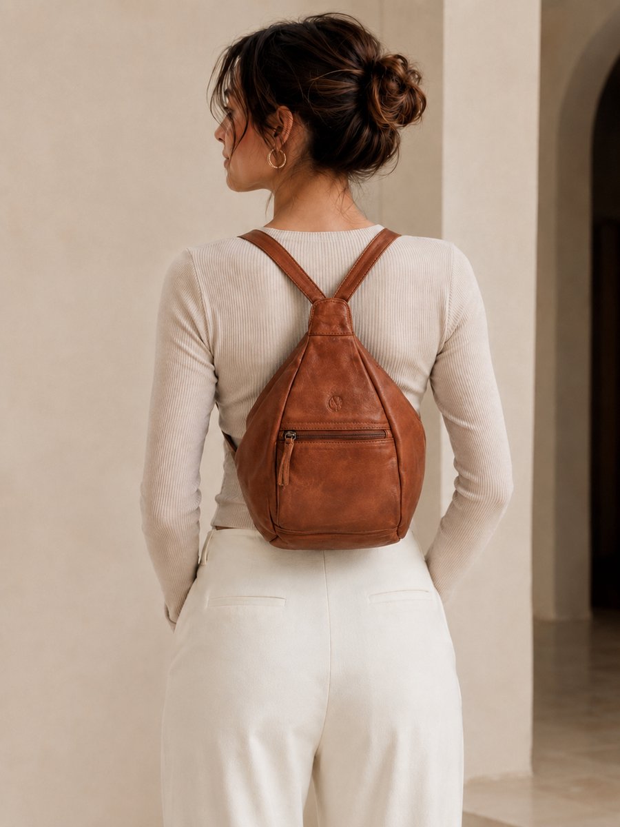 Hide & Stitches Paint Rock Rugzak - 100% Leer - Cognac