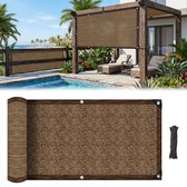 Qelus 300x200cm Balkonscherm & Privacyscherm - Premium Zichtbreeknet HDPE - 95% UV-Bescherming Winddoek voor Tuinafscheiding en Terras - Met Roestvrije Aluminium Ringen - Koffiebruin