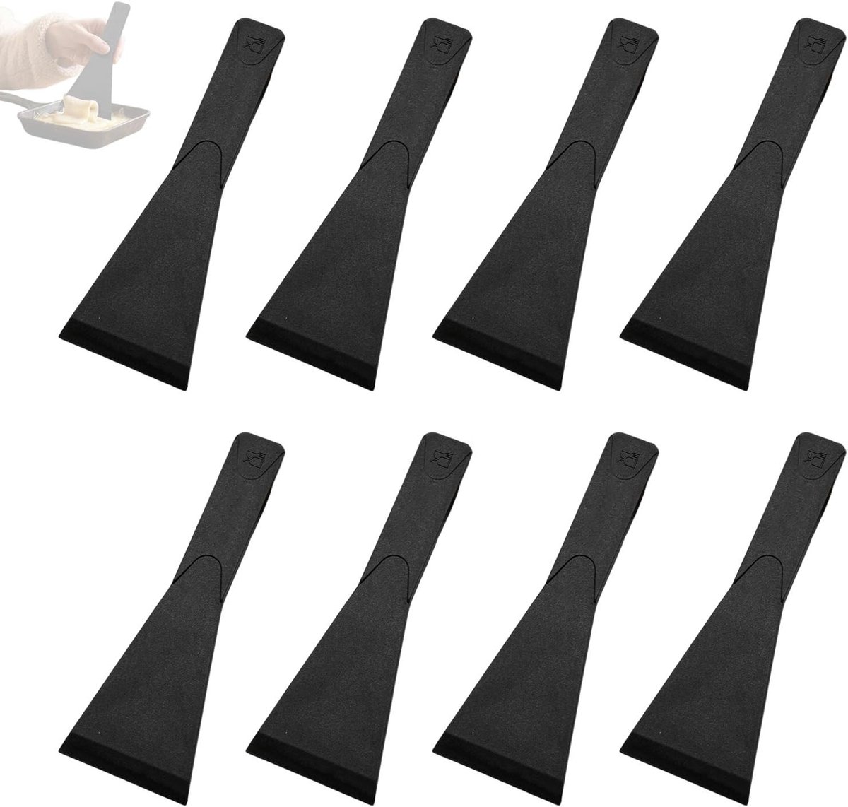Set van 8 zwarte nylon schrapers - Krasbestendig, hittebestendig en ergonomisch ontwerp, vaatwasmachinebestendig en veelzijdig in gebruik