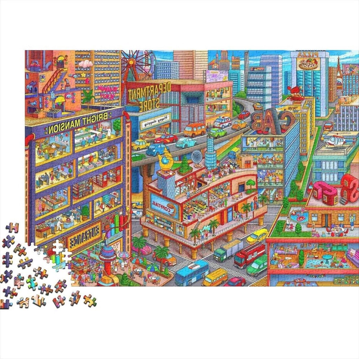 Stadsgezicht Puzzel - Legpuzzel Volwassenen - Ontspannend Tijdverdrijf - Gerecycled Materiaal - 70 x 50 cm - Multicolor