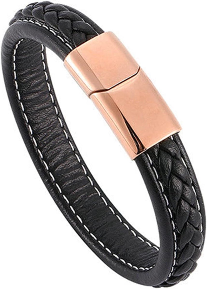 Leren Armband - Heren Accessoire - Dagelijks Gebruik - Magneetsluiting - 16.5-20.5 cm - Zwart