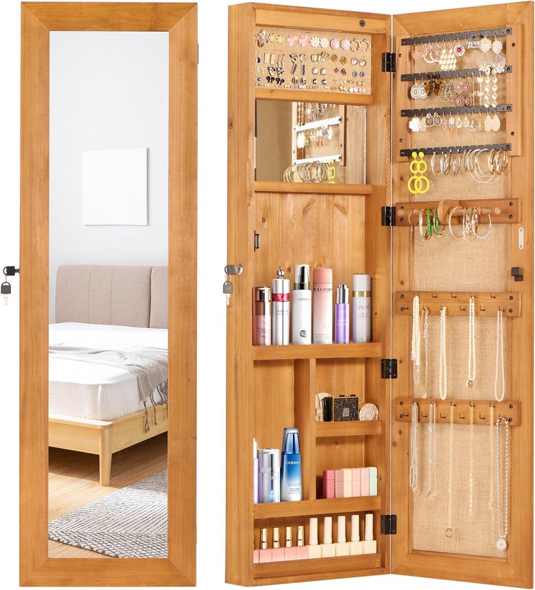 Sieradenkast Organizer - Sieraden Opberger Spiegel - Sieraden Snel Vinden - Automatische LED Verlichting - 48 inch - Lichtbruin