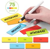 2DOBOARD Scrum Magneten - 75 stuks - Herschrijfbare Whiteboard Magneten 7,5 x 2,5 cm - Voor Magneetbord, Memobord, Koelkast & Kanban - 5 kleuren - Professionele kwaliteit
