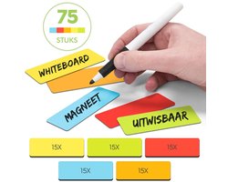 2DOBOARD Scrum Magneten - 75 stuks - Herschrijfbare Whiteboard Magneten 7,5 x 2,5 cm - Voor Magneetbord, Memobord, Koelkast & Kanban - 5 kleuren - Professionele kwaliteit