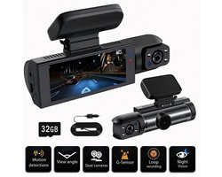 Dashcam Auto Full HD 1080P – Dual Lens Voor & Binnen | IR Nachtzicht, Loop Recording, 3 Inch IPS Scherm incl. SD-Kaart