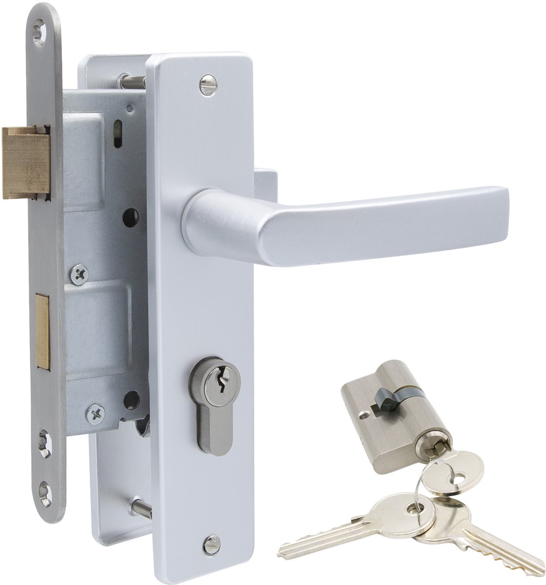 Slotman Solutions Complete Deurset Zilver – Aluminium Deurklink met Insteekslot en Cilinder incl. 3 Sleutels – PZ55 – 180x41 mm