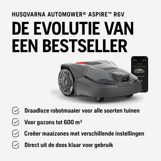 HUSQVARNA Automower® Aspire R6V - Robotmaaier zonder begrenzingsdraad, AI Vision objectherkenning, GPS-navigatie, wifi-app-bediening, systematische maaipatronen, virtuele zones, tot 600 m2 van Merkloos	 — afbeelding 2