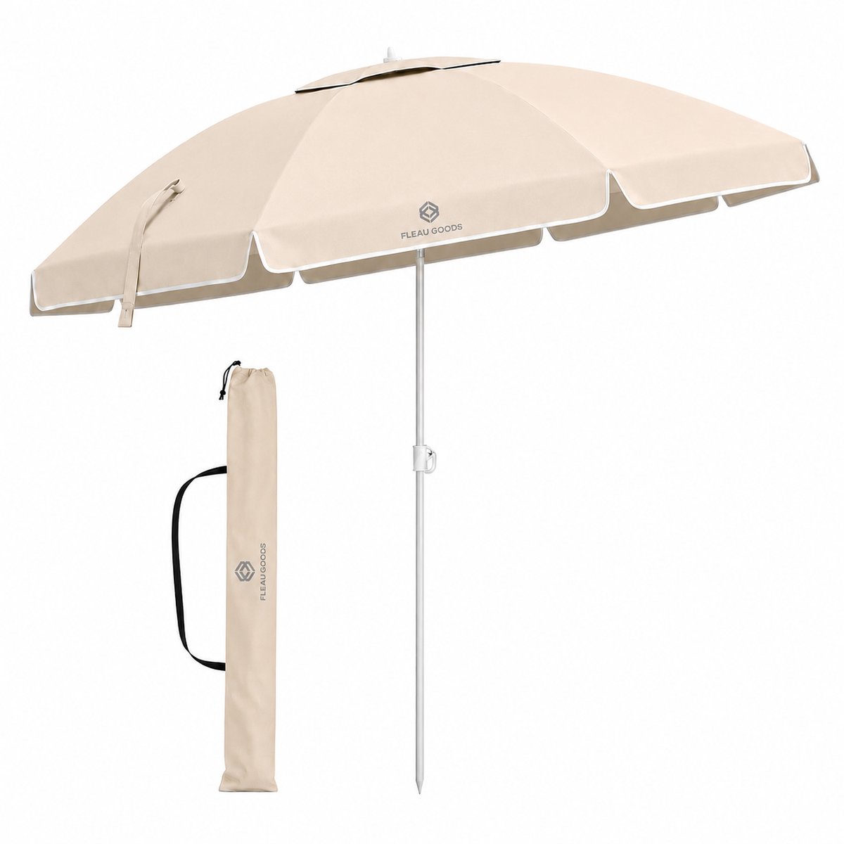 Bol.com Fleau Goods Strandparasol - Parasol Strand / Tuin - Diameter 180 cm - Verstelbaar - UV Bescherming - Stokparasol - Tuinp... aanbieding