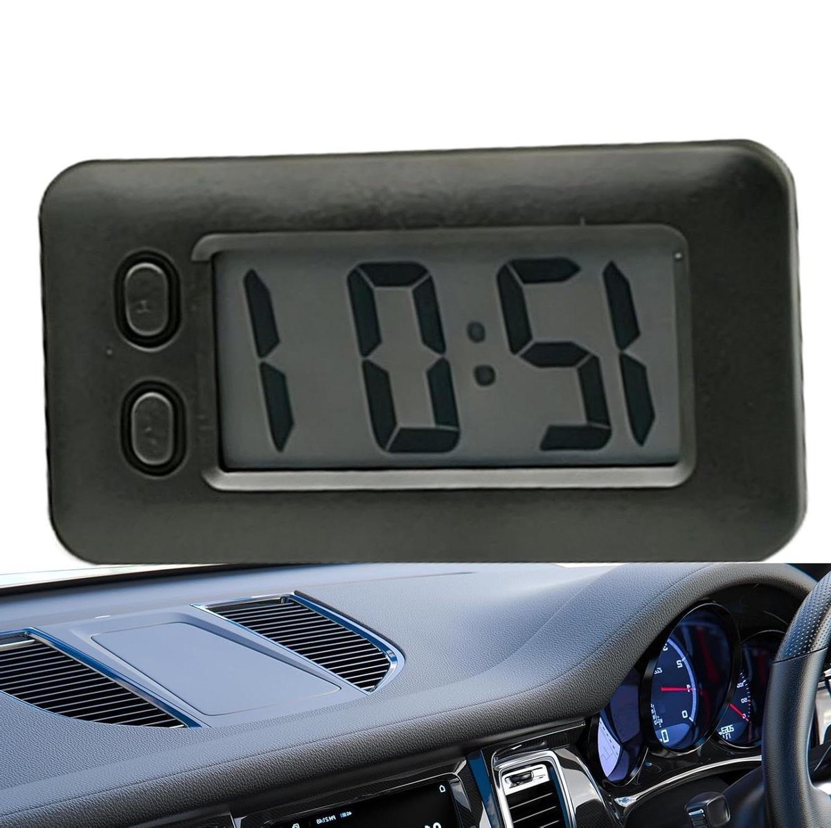 Digitale Autoklok - Zelfklevend Alarm - Tijd Bewaken - Helder LED Scherm - 8.8 cm - Zwart