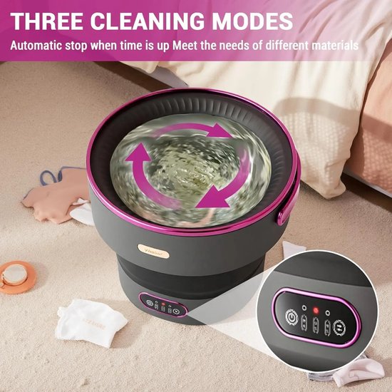 Allero Mini Wasmachine - Wasmachine - Klein Wasmachine - Campingwasmachine - 32x32x33,5cm - Zwart/Roze - 13L - Opvouwbaar van Allero — afbeelding 3