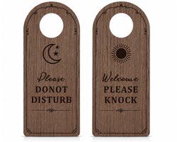 Niet storen deurhanger hotel – walnoot hout – luxe premium design – Please Do Not Disturb / Welcome Please Knock – 215 x 90 x 5,5 mm – hotelkamer deurhanger hout – dubbelzijdig signaalbord