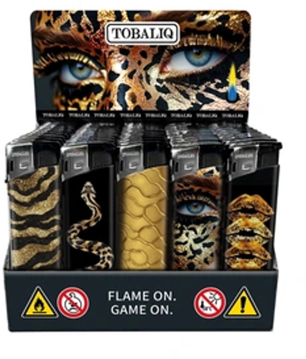 Elektronische aansteker hervulbaar - Design Golden Roar - Display 50 stuks - wegwerpaansteker - electronic lighter - klik aanstekers