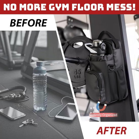 Magnetische Gymtas voor Dames en Heren, Waterfleshouder met Telefoonzakken en Schouderband, Sporttas, Magnetische Tas voor Sport, Werk, Reizen, Fitness — afbeelding 4