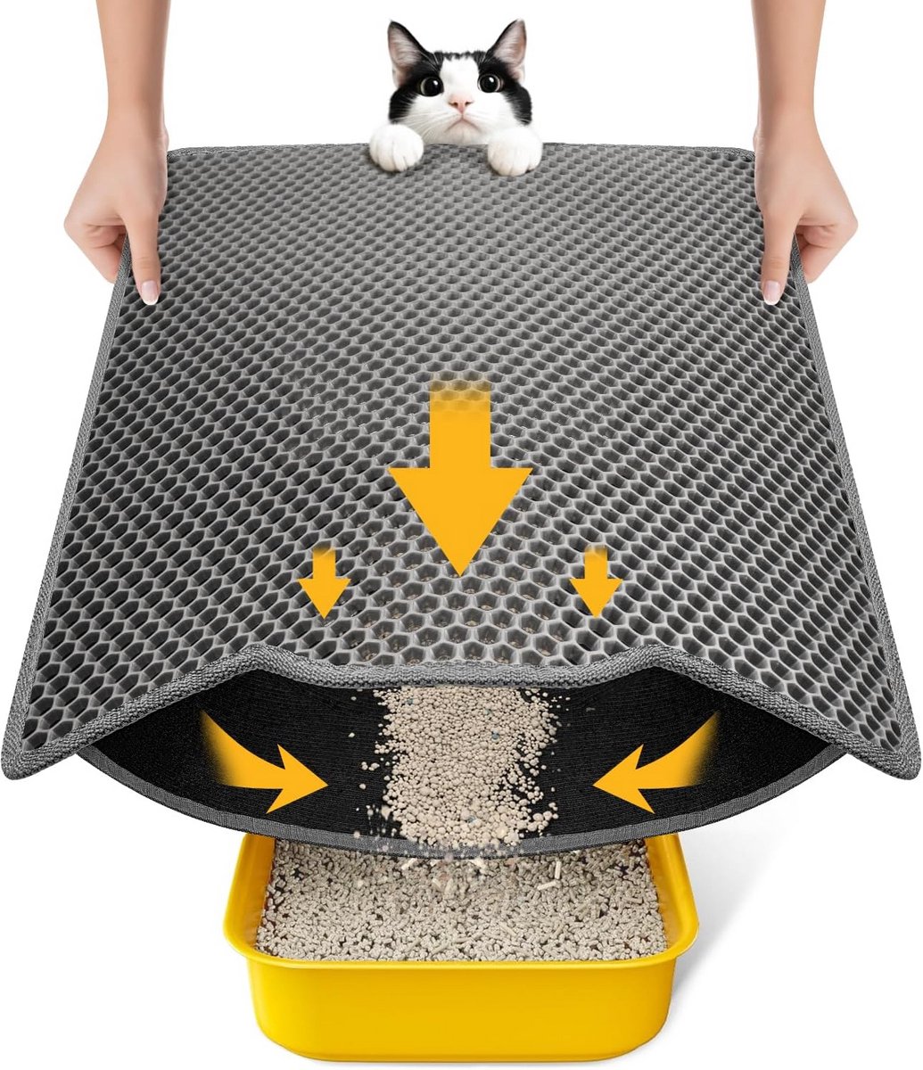 Kattenbakmat - Voorlegmat - Huis schoonhouden - Dubbellaags honingraat - 58 x 42 cm - Grijs