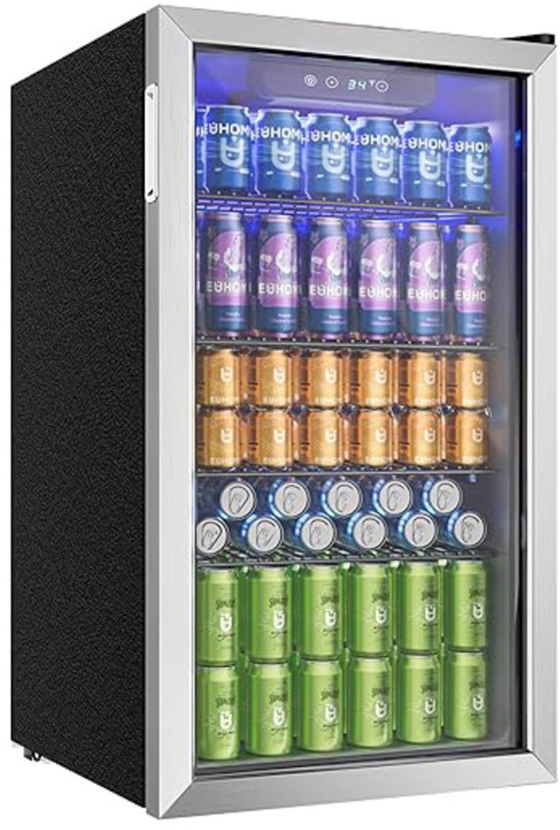Jently koelkast - koelkasten - dranken koelkast - glazen deur - verstelbare planken - roestvrij staal - zwart/zilver