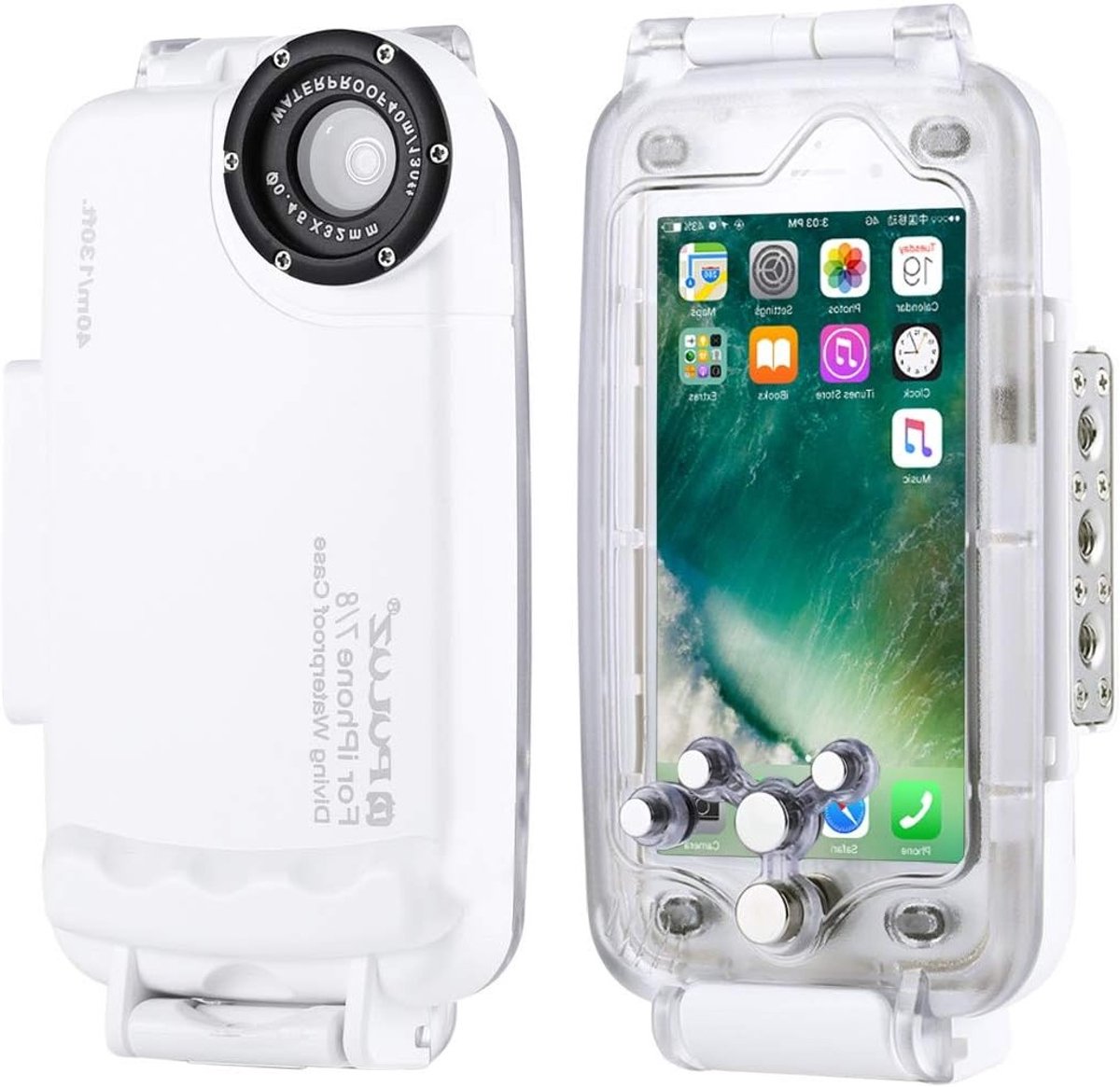 Onderwaterbehuizing voor iPhone 8 en 7 - Waterdicht tot 40m, Ideaal voor Duiken en Fotografie, Kleur: Wit