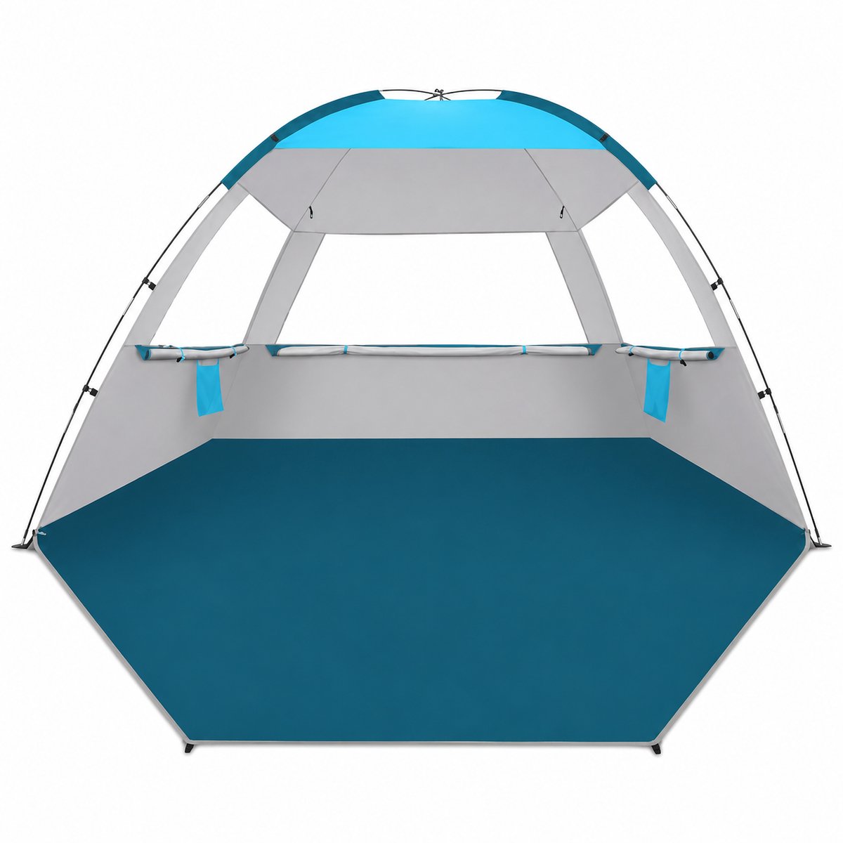 Strandtent voor 4 tot 5 Personen - Familietent - Zonnescherm Strand - UPF 50+ UV Bescherming - Waterafstotend Polyester - Hemelsblauw - 260 x 165 x 150 cm - Geschikt voor Strand Camping Tuin en Vissen - Met Ventilatieramen en Privacydeur
