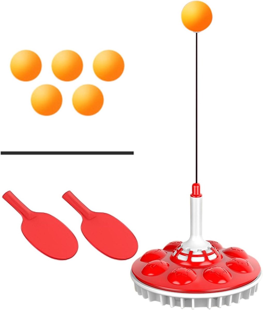 Tafeltennis Trainer - Pong Oefen Set - Thuis Trainen - Flexibele Schacht - 24.6 x 20.2 x 18 cm - Rood