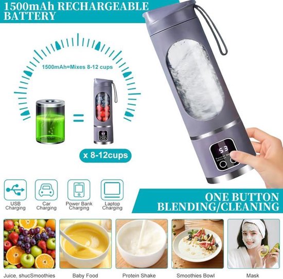 Draagbare elektrische citruspers - 12 messen, met digitaal display, 3 standen, gemakkelijk schoon te maken, paars van Merkloos — afbeelding 4