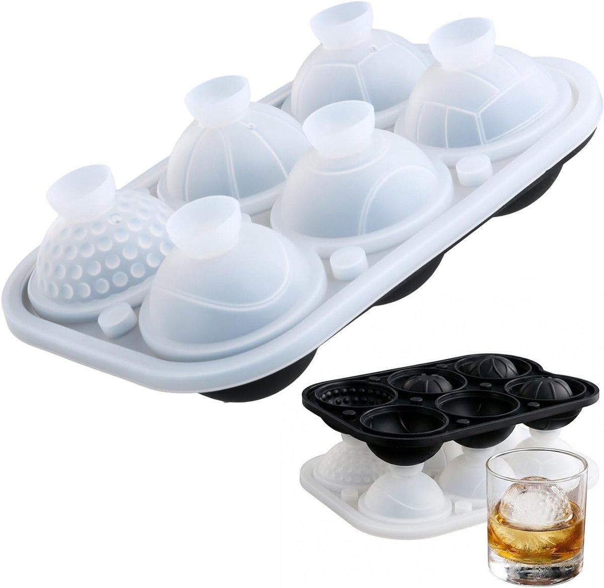 Grote Siliconen IJsblokjesvorm met Deksel voor Duidelijke IJsblokjes, Perfect voor Cocktails en Dranken, 6 Ballen van 5 cm, BPA-vrij en Ideaal voor Thuisgebruik