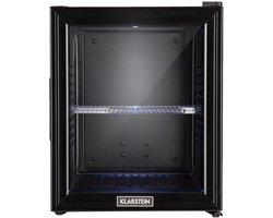 Klarstein Minibar Brooklyn 32 Mini Koelkast - Thermo-elektrisch koelsysteem - 32 liter inhoud - 3 standen koeling: tot 12 °C - Energie-efficiëntieklasse F - 23 dB - Flexibel kunststof plateau - LED licht - Panoramadeur van glas - Zwart