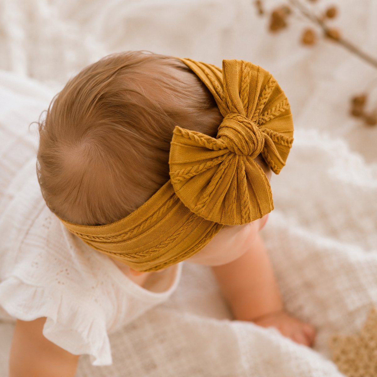 Haar in Stijl® Haarband Heidi Mosterd Geel - Okergele strik haarband - baby accessoire voor meisjes