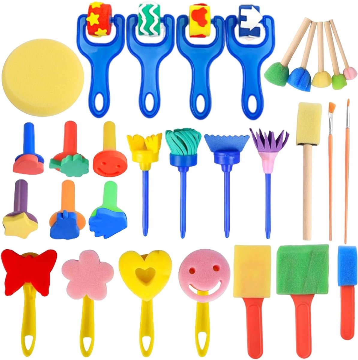 30 Stuks Sponskwasten voor Kinderen, Creatieve Schildertools, Educatief Schilderen, DIY Handverfset voor Kinderen