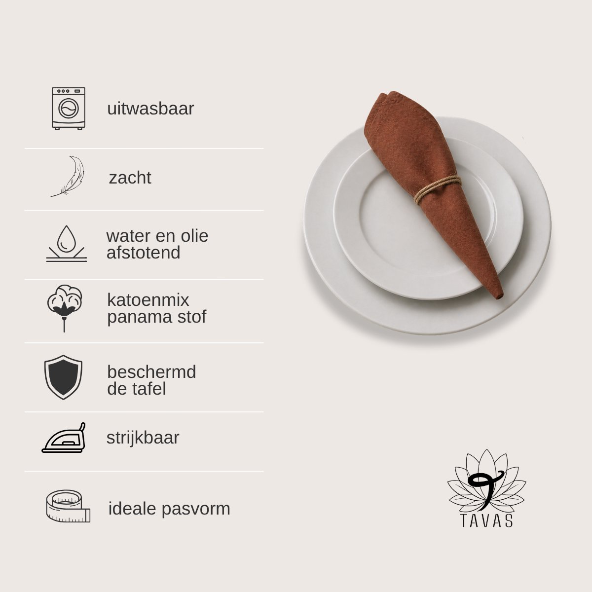 Tavas Servetten - 30 x 30 cm - Set van 4 stuks - Terracotta Linnenlook - Katoen — cadeau in Wonen & Interieur - foto 2
