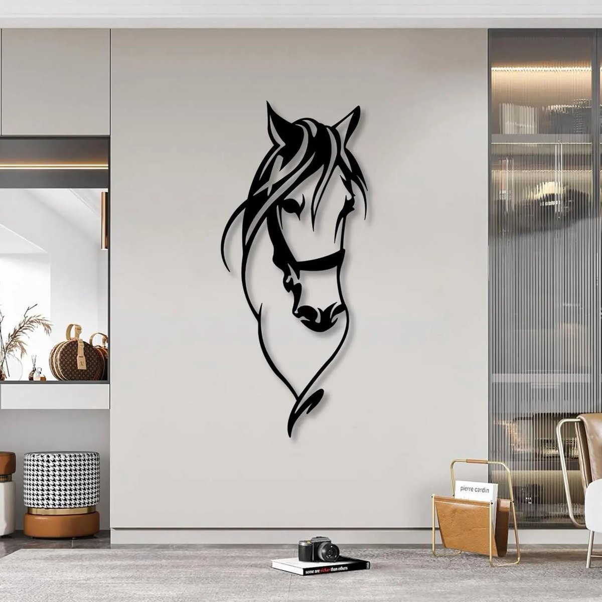 Paardenhoofd Wanddecoratie 30x75 cm – Moderne Zwarte Muurdecoratie Paard voor Woonkamer