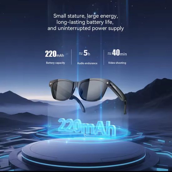 Smart Bril met Camera - Ai Smart Glasses - 8MP - Ai Slimme Zonnebril - 1080p Full Hd Spycam - Smartglasses met Bluetooth - Blauw Licht Filter Glazen - Nederlandse App - Wifi - Zwart — afbeelding 2