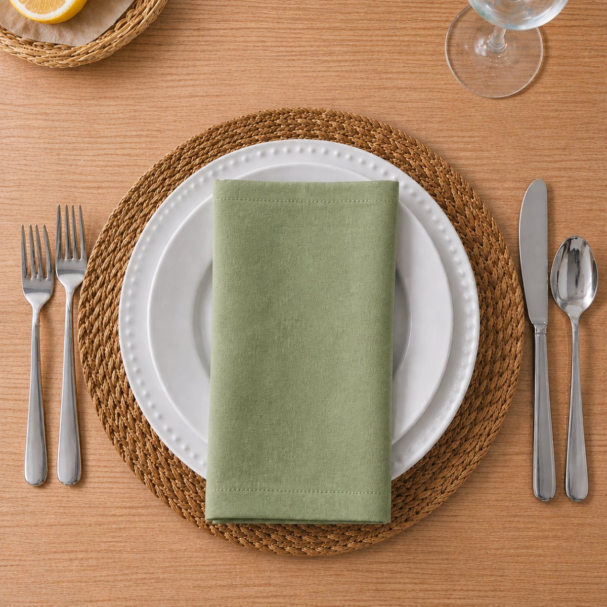 Tavas Servetten - 30 x 30 cm - Set van 4 stuks - Matchagroen - Katoen — cadeau in Wonen & Interieur - foto 3