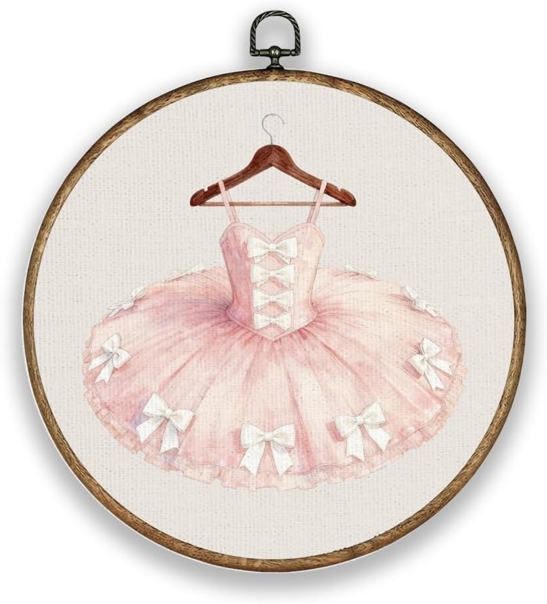 Ballerina Dress Roze Muurdecoratie 26cm Vintage Houten Lijst Canvas Prints voor Prinsessenkamer en Kinderkamer Decoratie