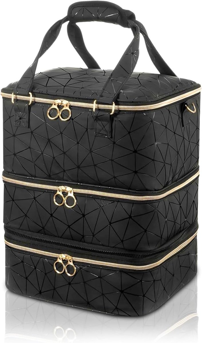 Grote Opbergtas voor 84 Nagellakken, Cosmetica Bag voor Nagelontwerp Accessoires en Nagellamp, Zwart, Ideaal voor Nagelstylisten