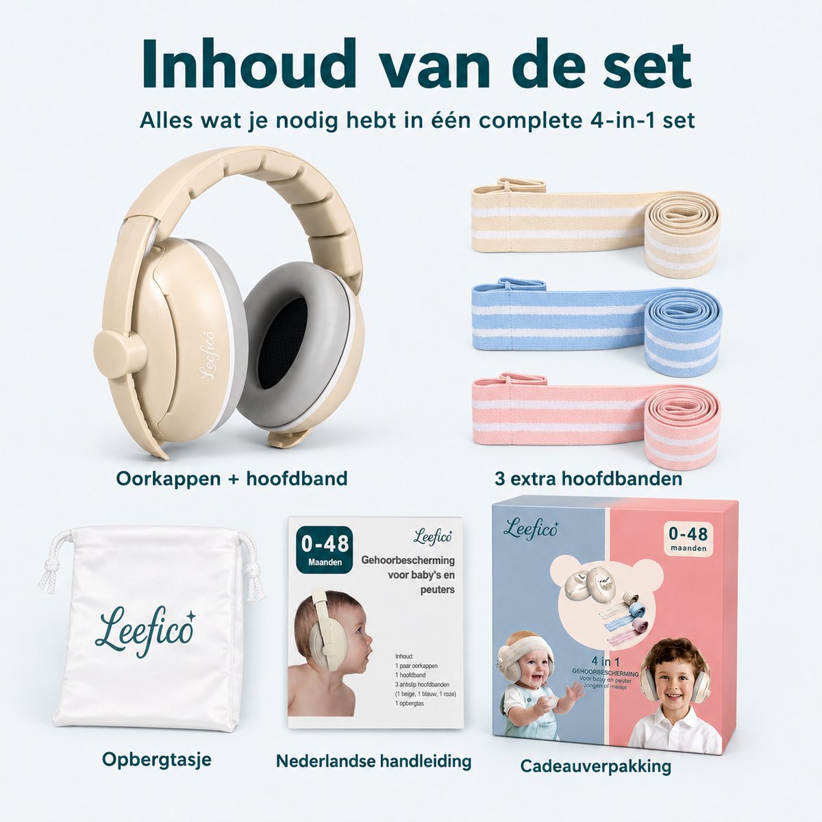 Leefico Baby Koptelefoon Gehoorbescherming – 4-in-1 Set met 3 Verwisselbare Hoofdbanden – Oorbeschermers Kind – Tot 25 dB – Voor Baby, Peuter & Kinderen – foto 7