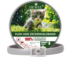 DEWEL Vlooien- & Tekenhalsband voor Katten – Tot 8 Maanden Bescherming – Waterdicht – Verstelbaar 34,5 cm – Natuurlijke Etherische Oliën