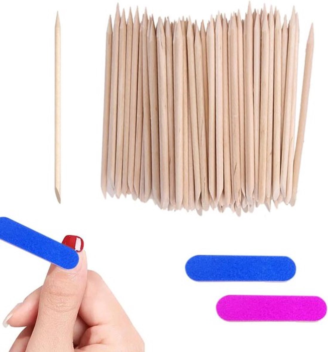 Houten Manicure Set met Nagelriemverzorging en Kleurrijke Wrijfstrips