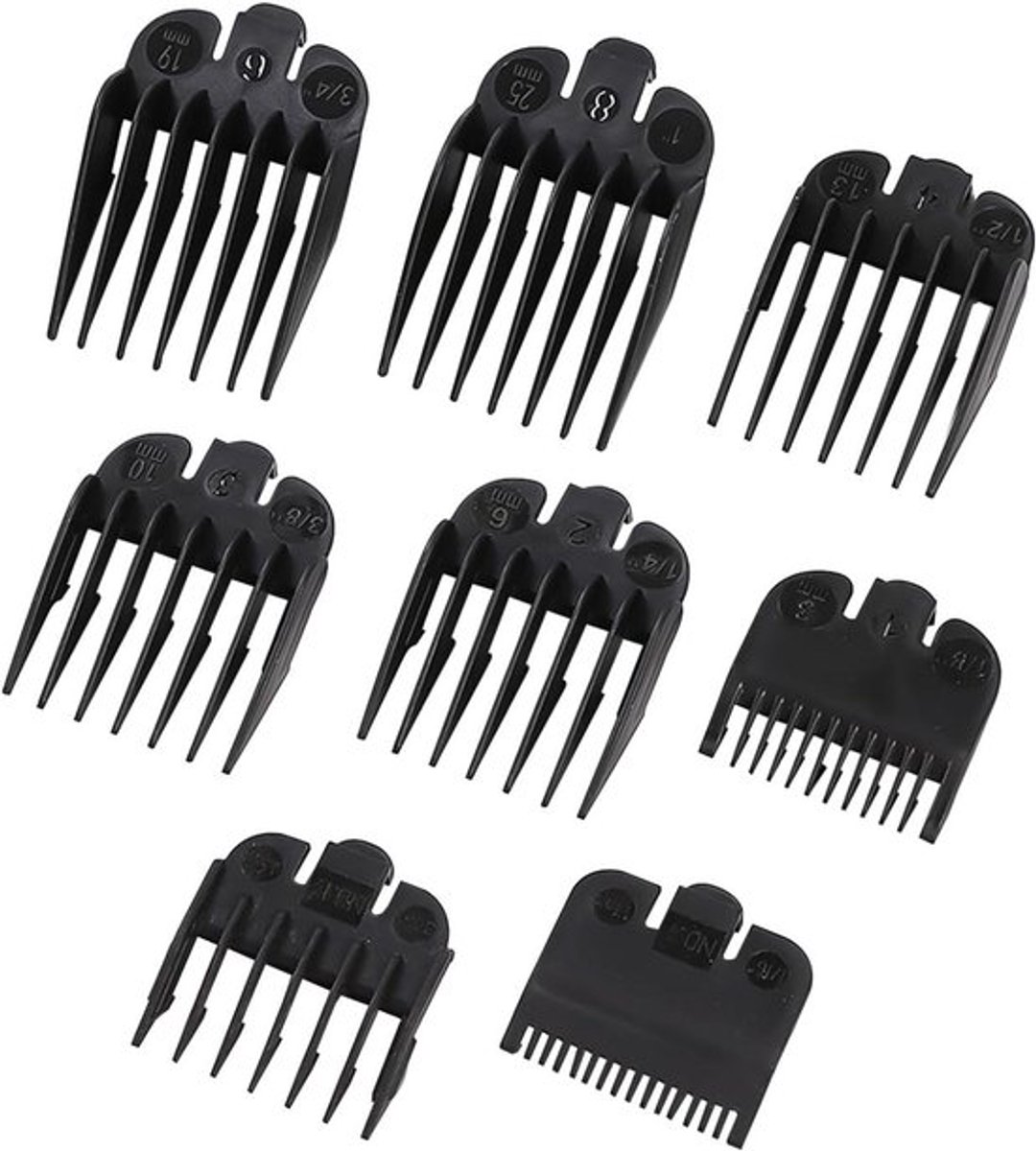 Haartondeuse met 8 clipper guards en limietkam, set van 1,5 mm tot 25 mm - zwart