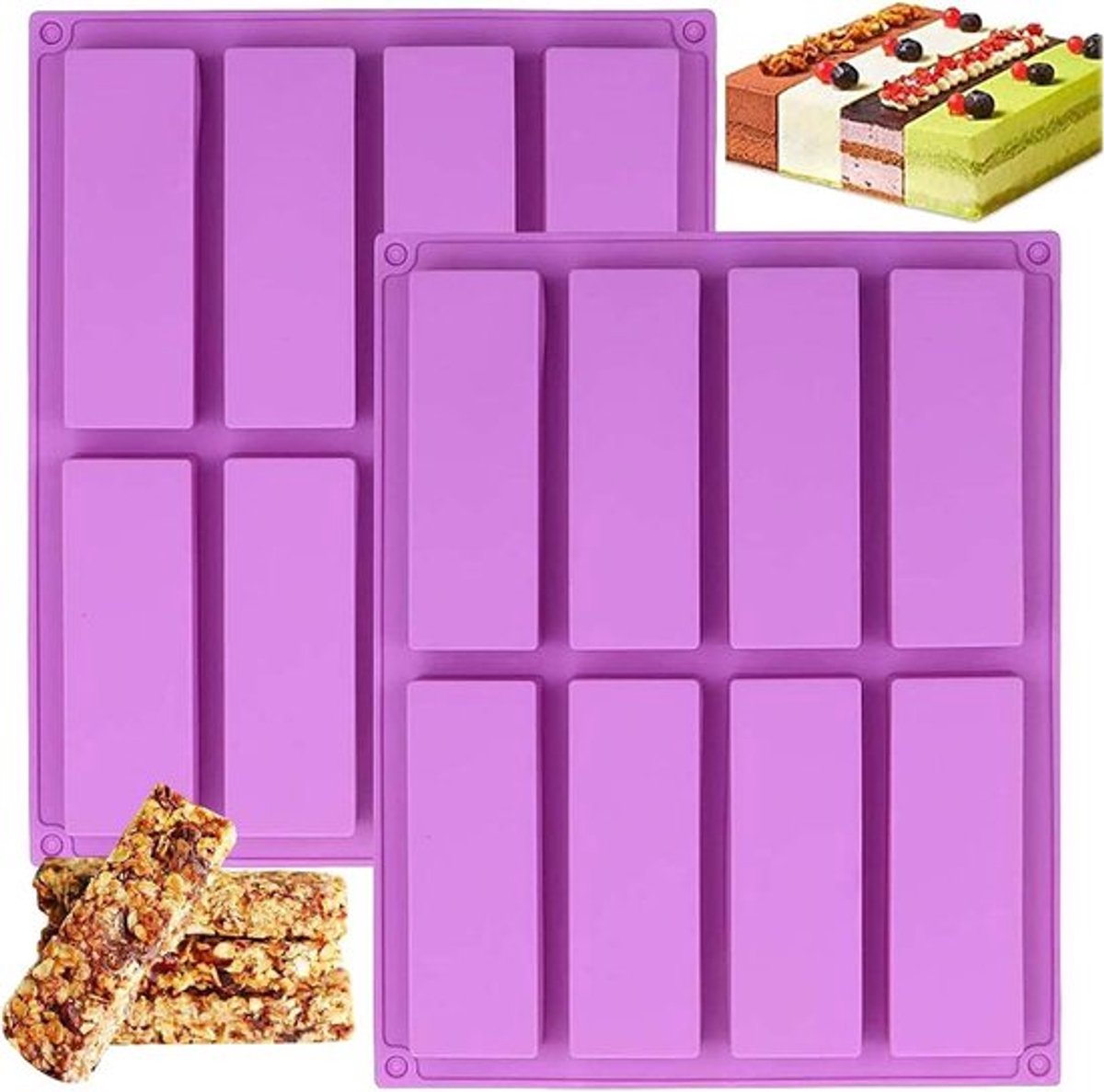 Siliconen mueslirepenvormen voor muffins, energierepen, paars, 27 x 21,5 cm