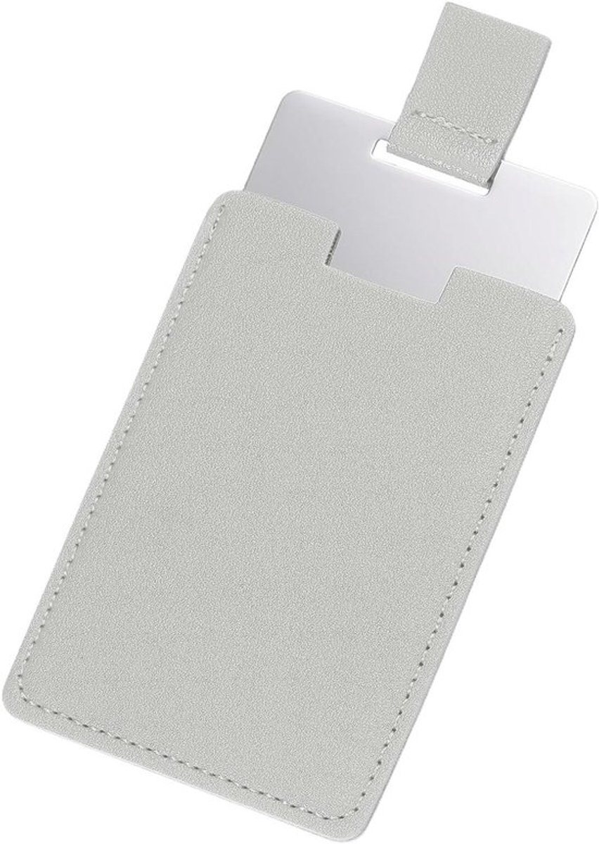 Zakspiegel in lederen hoes voor handtas, compact formaat voor reizen, grijs.