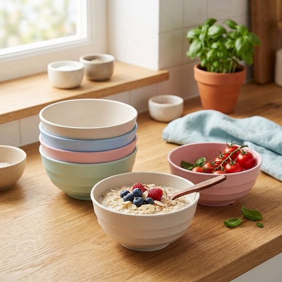 Multicolor camping servies kommen set dames en heren 4 delige PP ontbijtkommen set lichtgewicht onbreekbare soepkommen voor kamperen picknick reizen en dagelijks gebruik — afbeelding 3
