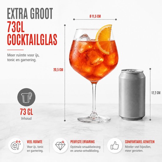 alpina Cocktailglazen 4 Stuks - Glazen voor Gin Tonic, Aperol Spritz en Cocktails - Gin & Tonic Glas 73 cl - Cocktailset - Glas