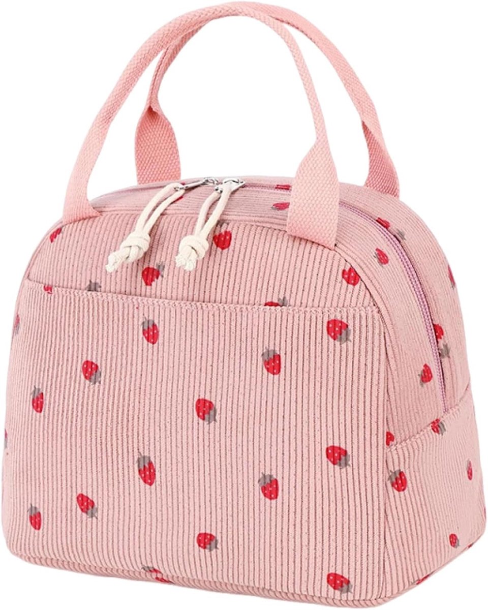 JeiibrZui Lunchtasche Damen - 26x19,5x17,5 cm - 9 Liter Capaciteit - Rose - Corduurwerk Draagtas Voor Werk, School En Picknick